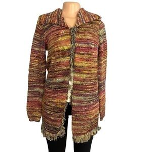 Ponsesa Retro Multicolored Boho Fringe Open Front Duster Cardigan